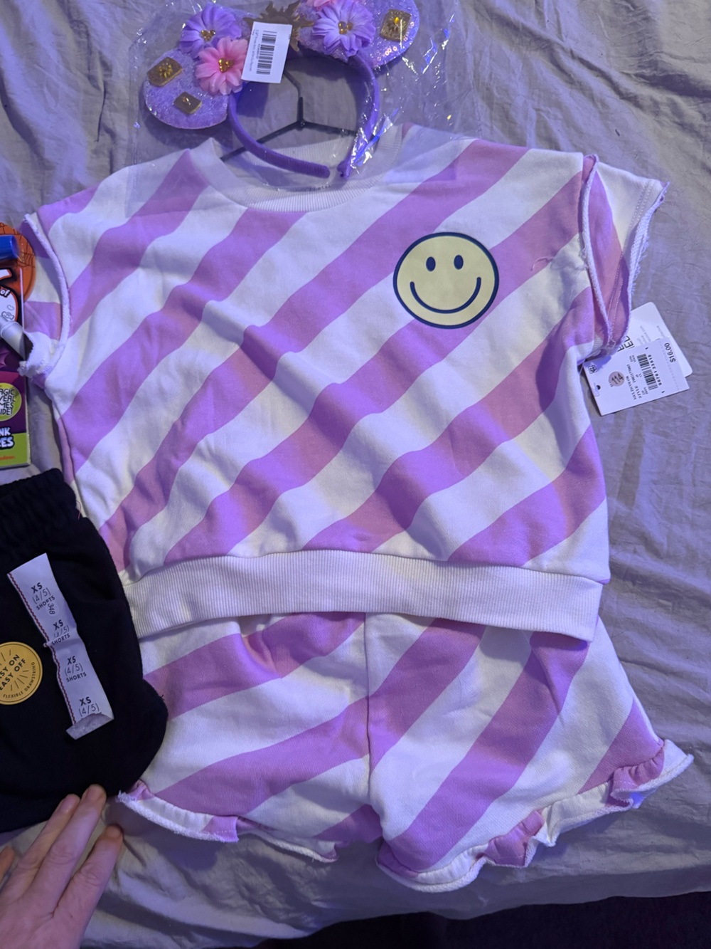Smiley Face Lilac & White Striped Lounge Set